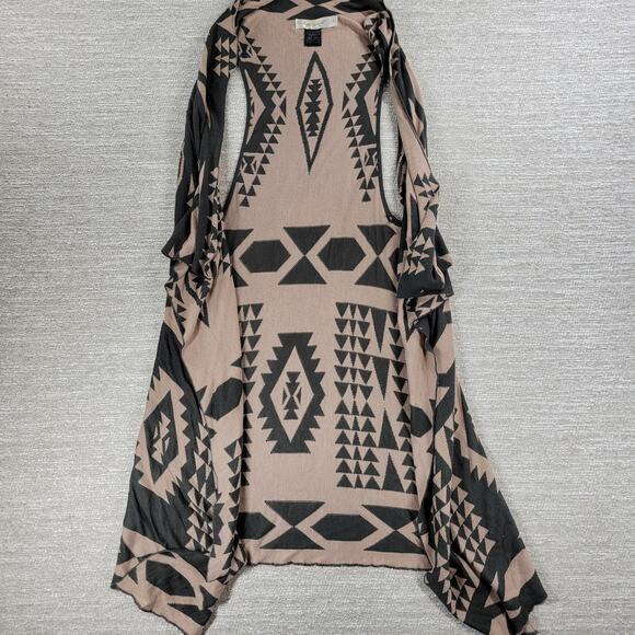 Urban Mangoz Duster Cardigan Womens Small Tan Gray Aztec Southwest Boho Sweater - Picture 1 of 14